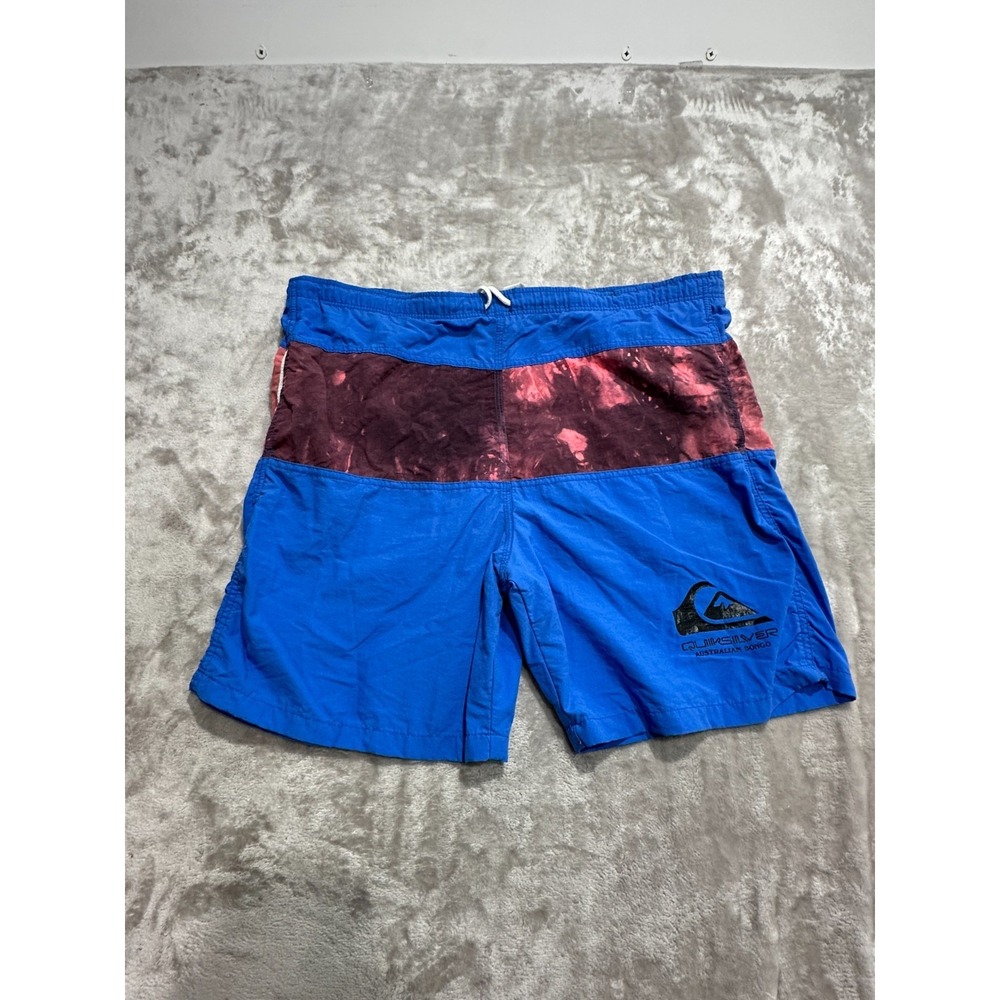 Vtg 80s 90s Quiksilver Australian Bongo Surf Shorts All Down The Line Blue 32 38